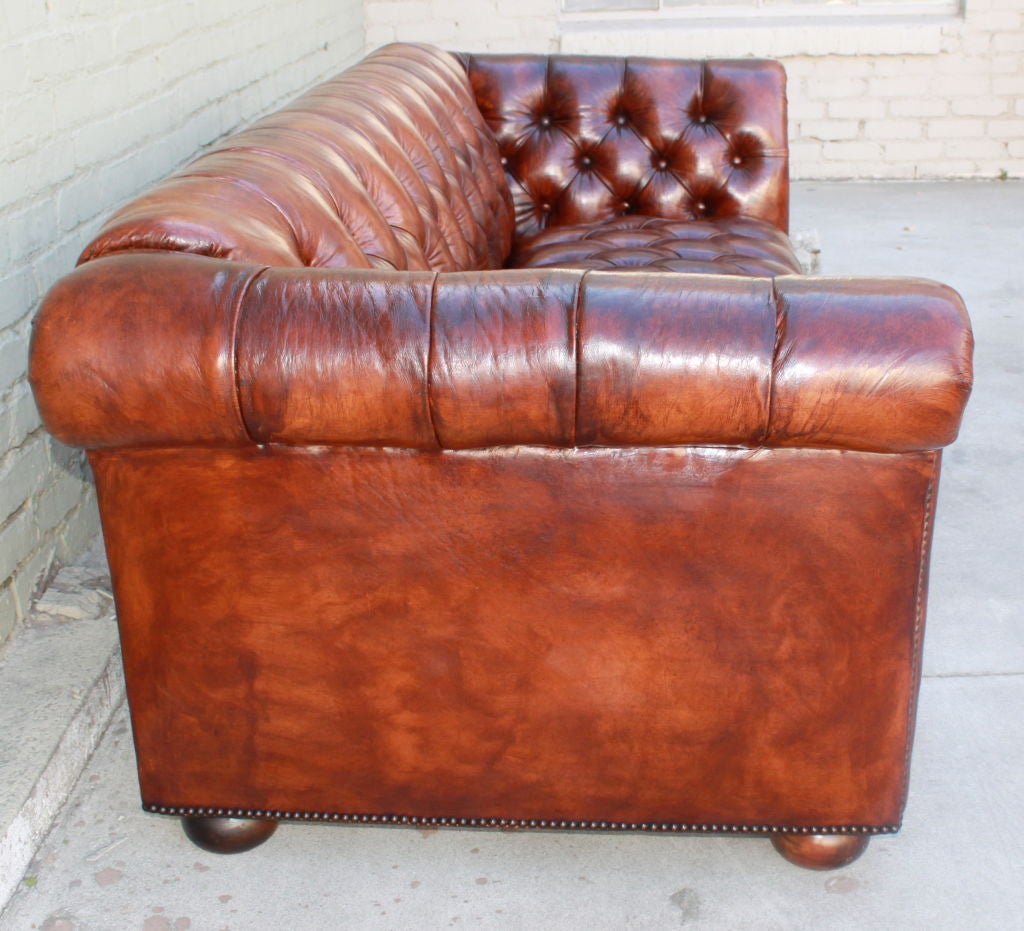 English Vintage Leather Tufted Chesterfield Style Sofa C. 1930's