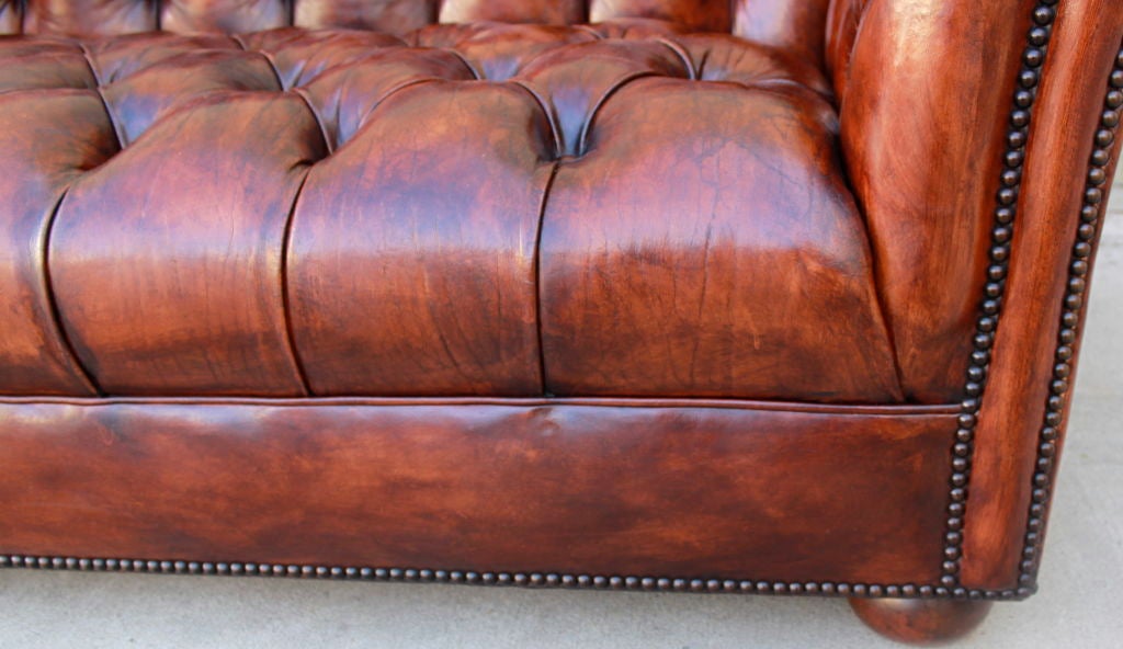 Vintage Leather Tufted Chesterfield Style Sofa C. 1930's 1