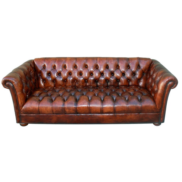 Vintage Leather Tufted Chesterfield Style Sofa C. 1930\u002639;s 