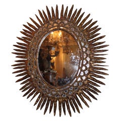 Carved Spanish Sunburst Mirror C. 1900's