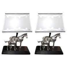 Pair of Silver Plated Horse Lamps with Custom Shades