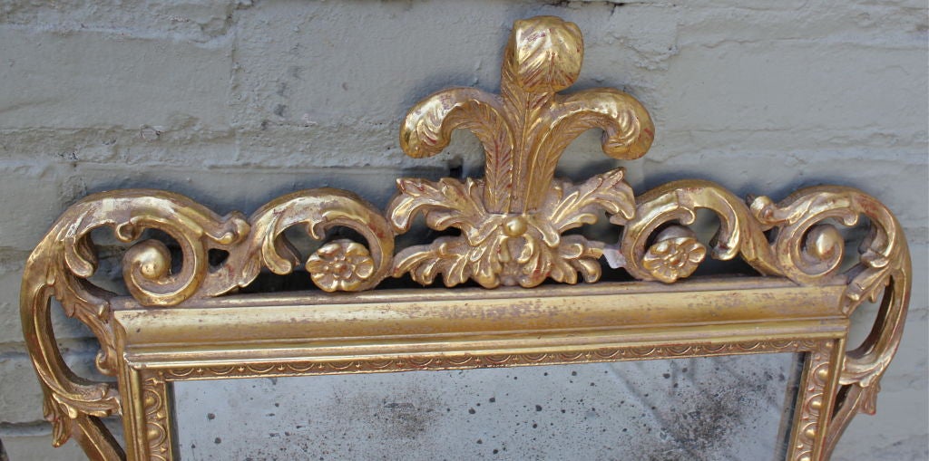 Carved Gold Gilt Italian Mirror with Aged Glass In Good Condition In Los Angeles, CA