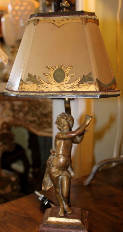 Single Cherub Lamp with Painted Parchment Shade