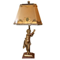 Single Cherub Lamp with Painted Parchment Shade