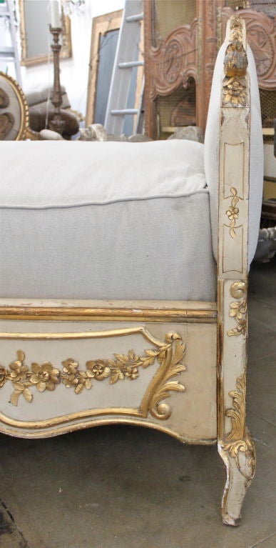 Italian Painted & Parcel Gilt Carved Bed C 1880's 1