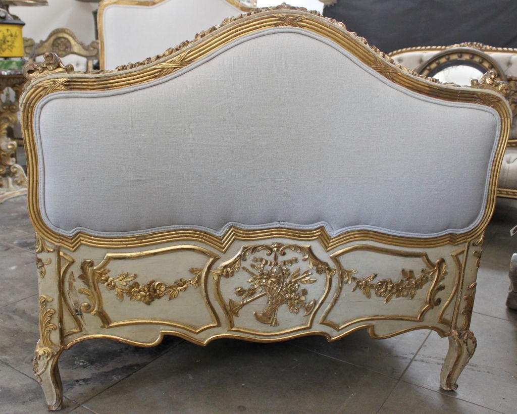 Italian Painted & Parcel Gilt Carved Bed C 1880's 4