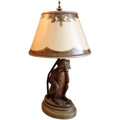 Antique Painted Monkey Lamp with Custom Lamp Shade