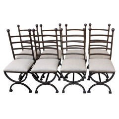 Set of (8) Wrought Iron Chairs with Burlap Covered Seats