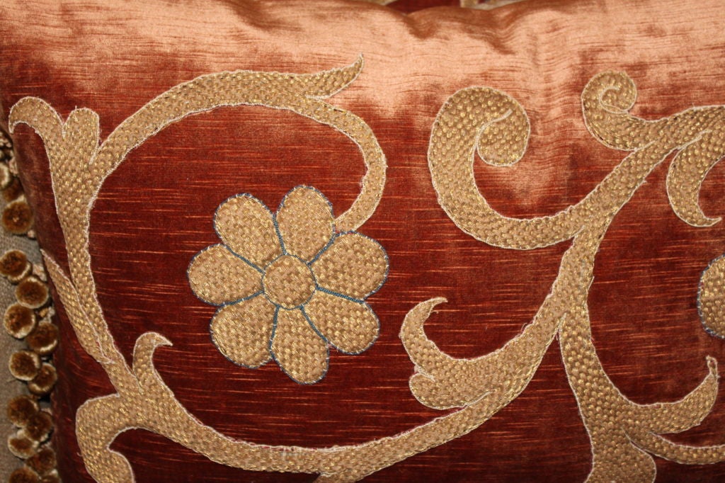 19th Century Pair of 19th C. Continental  Gold Appliqued Pillows