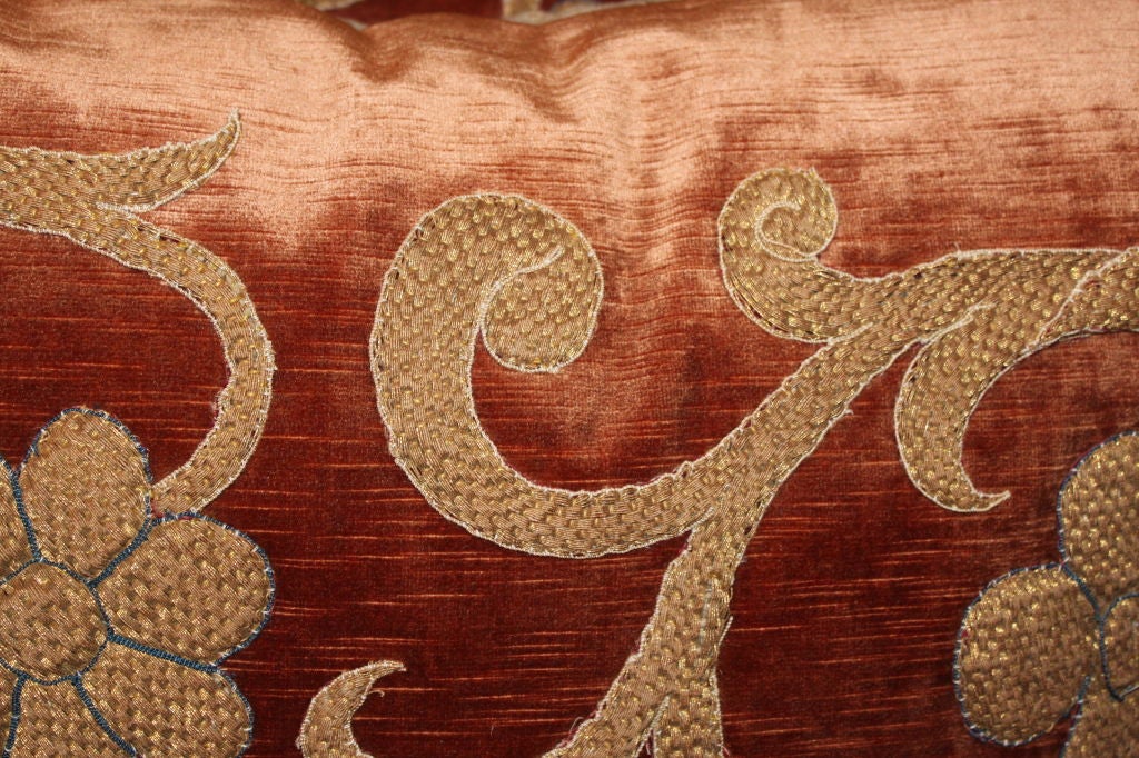 Velvet Pair of 19th C. Continental  Gold Appliqued Pillows