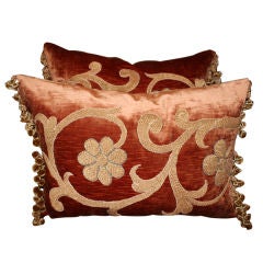 Antique Pair of 19th C. Continental  Gold Appliqued Pillows