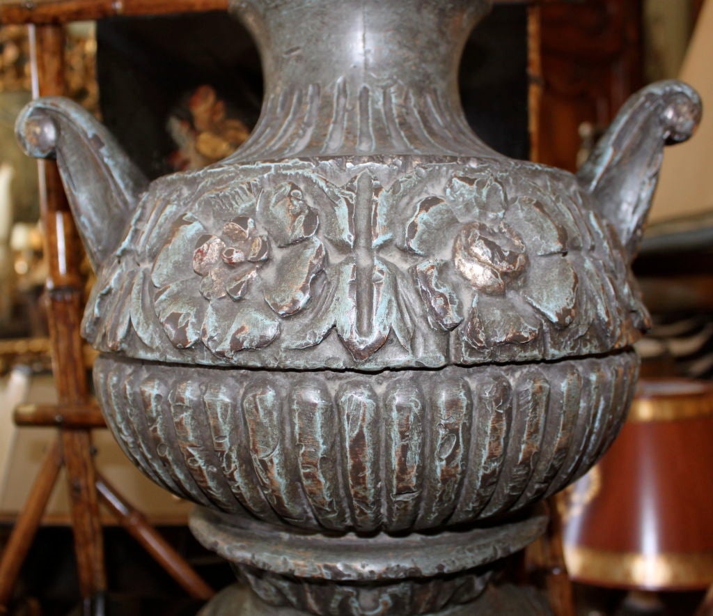 Pair of Italian Carved Painted & Parcel Silver Gilt Lamps