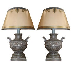 Pair of Italian Carved Painted & Parcel Silver Gilt Lamps