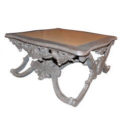 Carved Painted & Silver Gilt Coffee Table with Stone Top