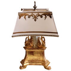 Italian Carved Gilt Wood Lamp with Swans and Parchment Shade