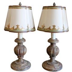 Pair of Italian Painted Lamps with Custom Painted Shades