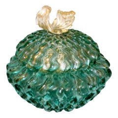 Murano Glass Aqua Green Colored Dish with Lid