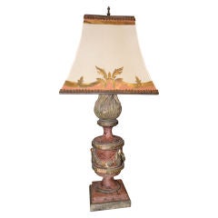 Carved Italian Painted 
Giltwood Lamp with Custom Shade