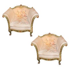 Pair of 19th C. Painted and Parcel Gilt Armchairs Pair of 19th C. Painted and Parcel Gilt Armchairs