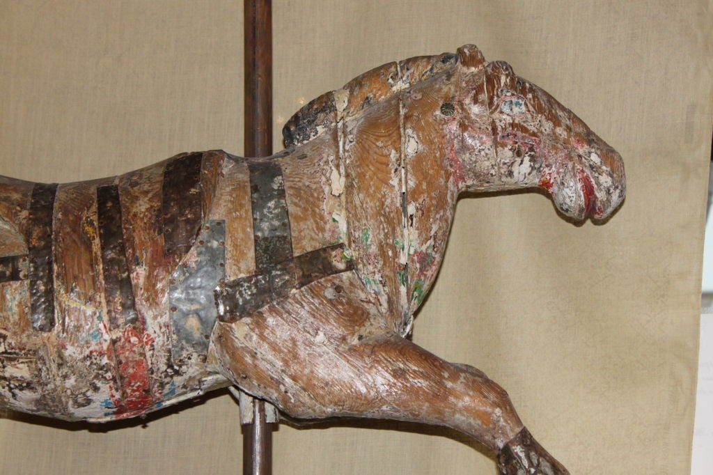 Wood 19th C. Carousel Horse on Iron Stand