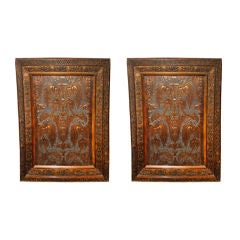 Pair of 19th C. Embossed Italian Panels in Carved Frames
