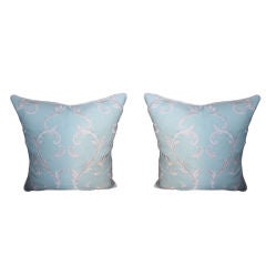 Pair of Heart Appliqued Linen Pillows