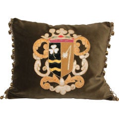 19th C. European Shield Velvet Pillow