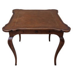 Antique French Leather Top Game Table with Drawer C. 1900's