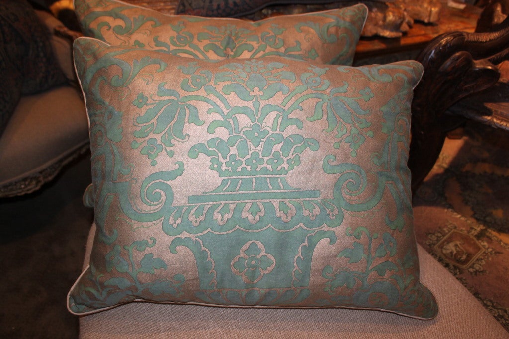 Italian Pair of Authentic Vintage Fortuny Textile Pillows C. 1930's
