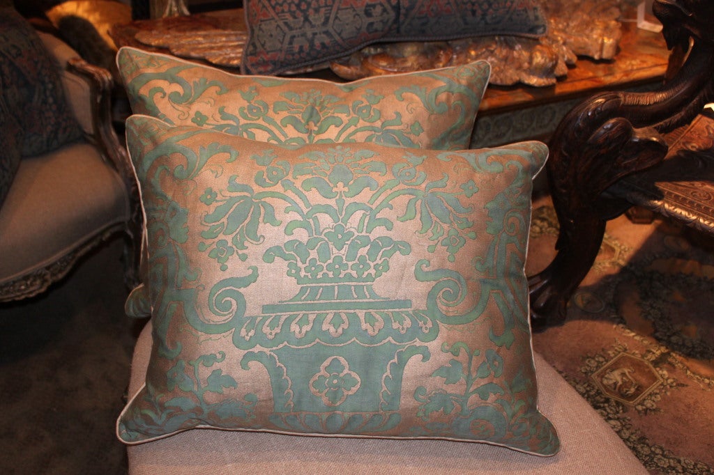 Mid-20th Century Pair of Authentic Vintage Fortuny Textile Pillows C. 1930's