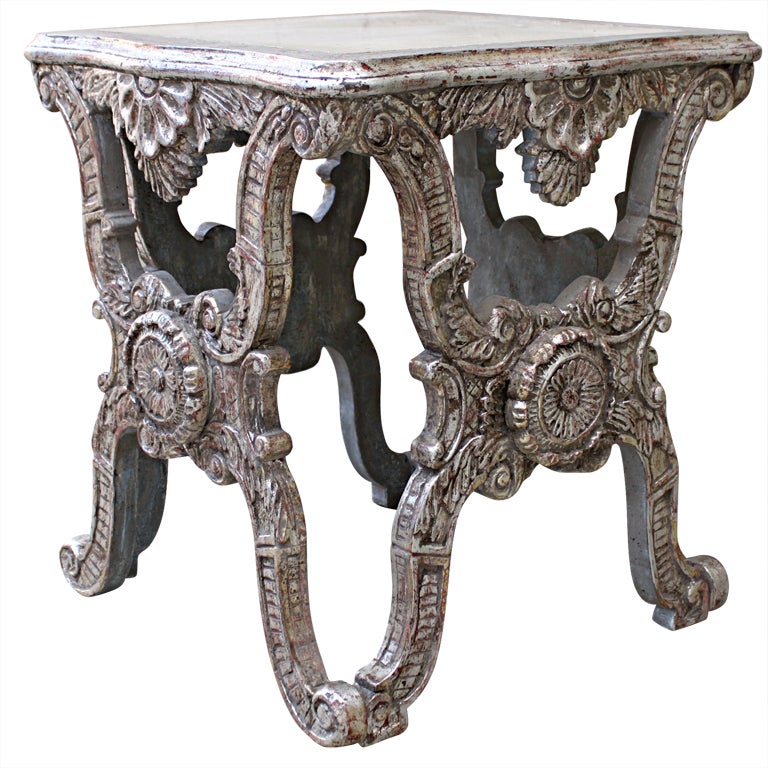 Painted and Silver Gilt X-Frame Table with Marble Top at 1stdibs