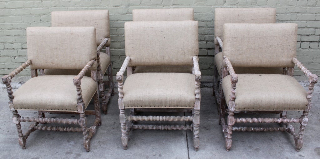 Set of (6) 19th C. Spanish Barley Twisted Armchairs