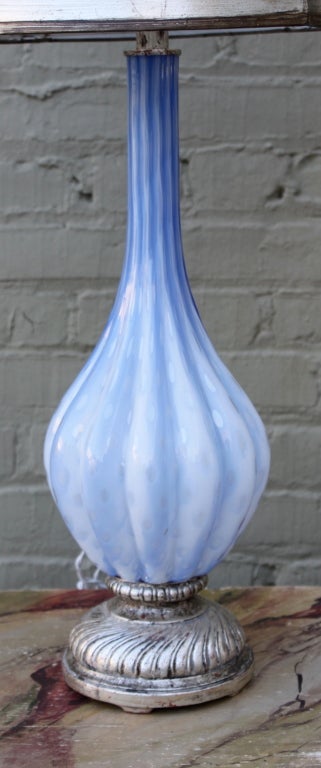 Pair of Italian Glass Murano Lamps with Custom Shades In Good Condition In Los Angeles, CA
