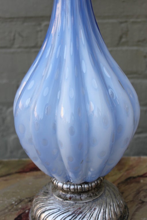 Mid-20th Century Pair of Italian Glass Murano Lamps with Custom Shades