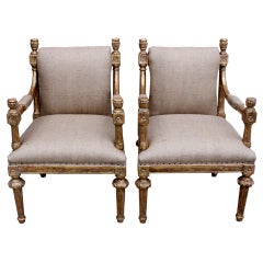 Pair of Italian Gilt Wood Armchairs C. 1940's