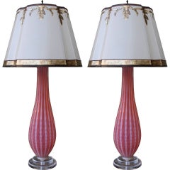Pair of Italian Murano Glass Lamps with Custom Shades