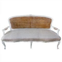 19th C. French Carved & Painted Cane Back Settee