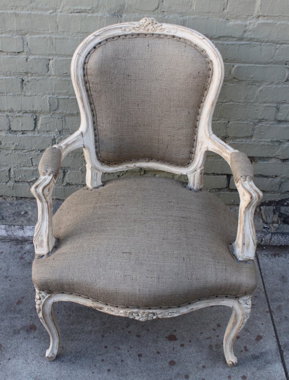Pair of French Carved Painted Armchairs C. 1900