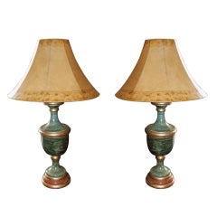 Pair of Wood Painted Lamps with Shades