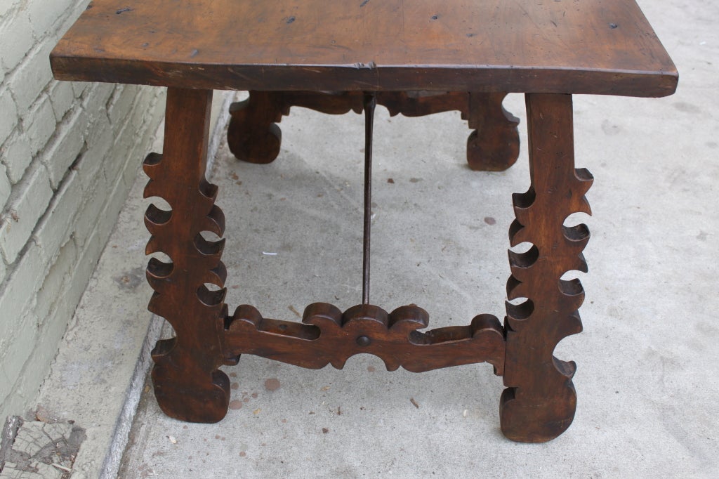 Wrought Iron 19th Century Spanish Carved Walnut Table