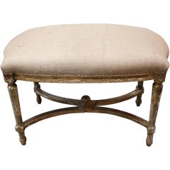 Carved Italian Gilt Wood Upholstered Bench C. 1900's