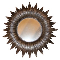 Antique Italian Silver Metal Starburst Mirror C. 1920's
