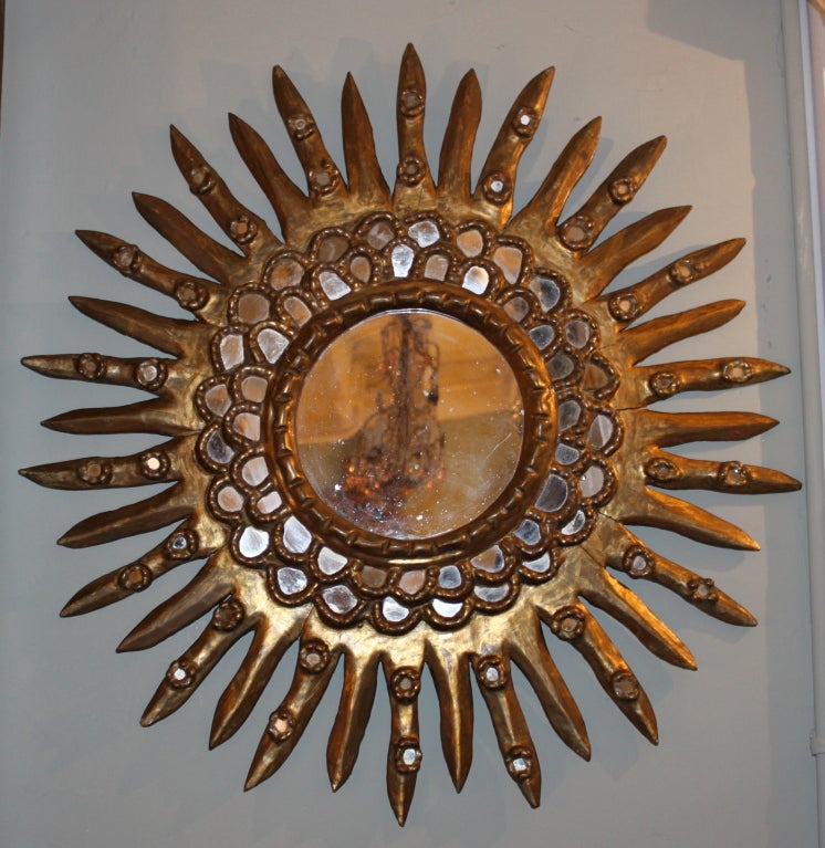 Spanish Carved Gilt Wood Sunburst Mirror