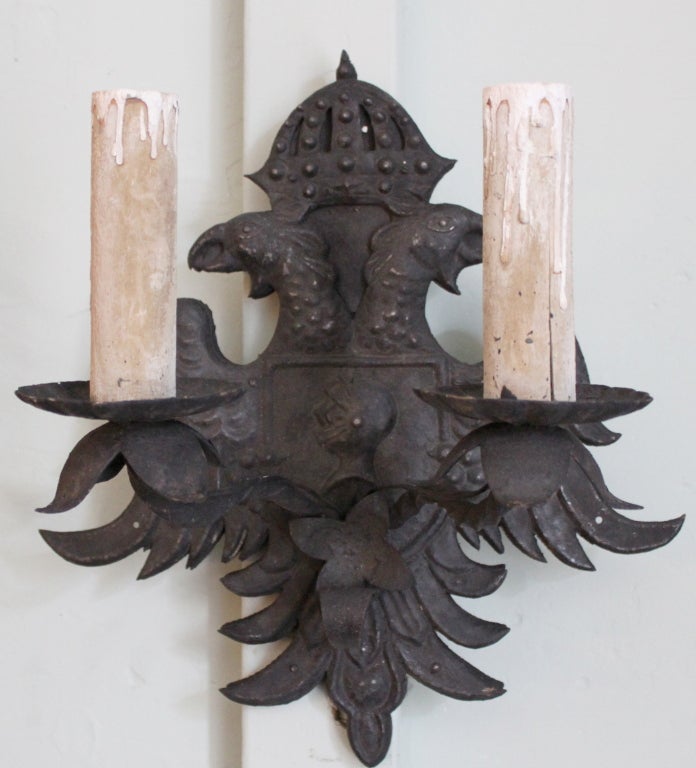 Pair of Spanish Eagle Sconces with Crown