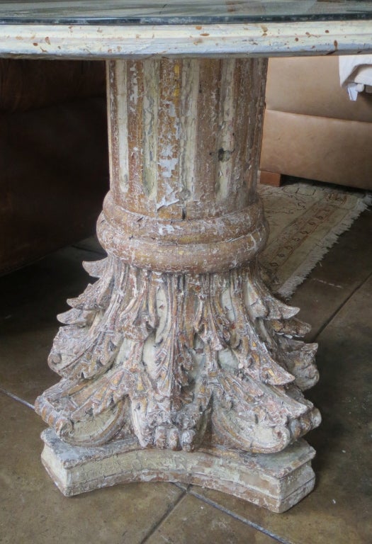 19th C. Italian Carved Capital Table Base with Mirror Top