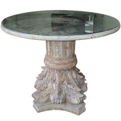 19th C. Italian Carved Capital Table Base with Mirror Top