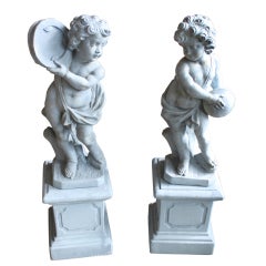 Pair of Italian Cherub Garden Statues C. 1920's