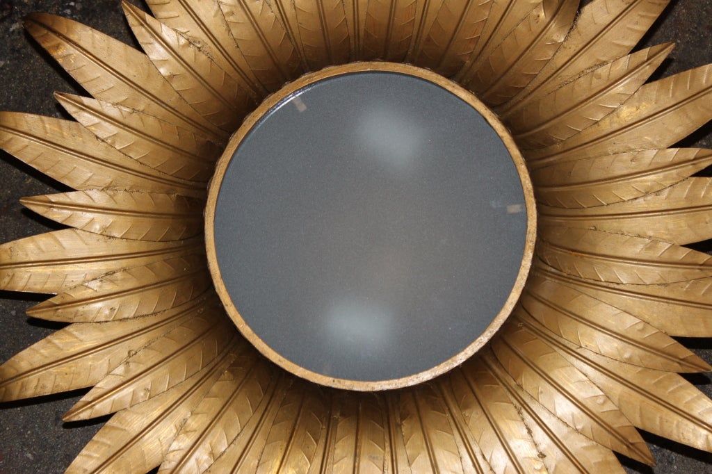 Ceiling Mounted Gilt Metal Sunburst Light Fixture