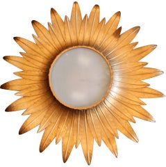 Ceiling Mounted Gilt Metal Sunburst Light Fixture