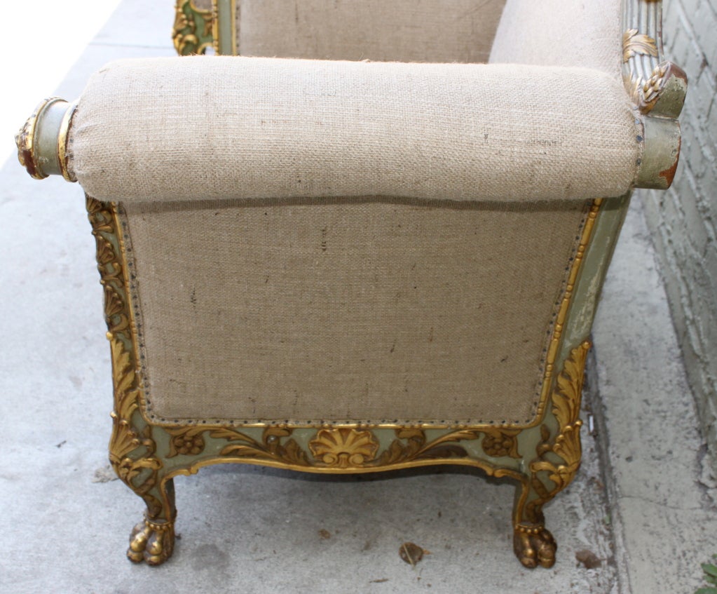 Pair of French Painted & Parcel Gilt Armchairs C. 1880's 2